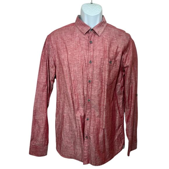 TED BAKER London Dress Shirt Men Sz 4 (Large) Red Linen Blend Long-Sleeve Pocket - Picture 5 of 7